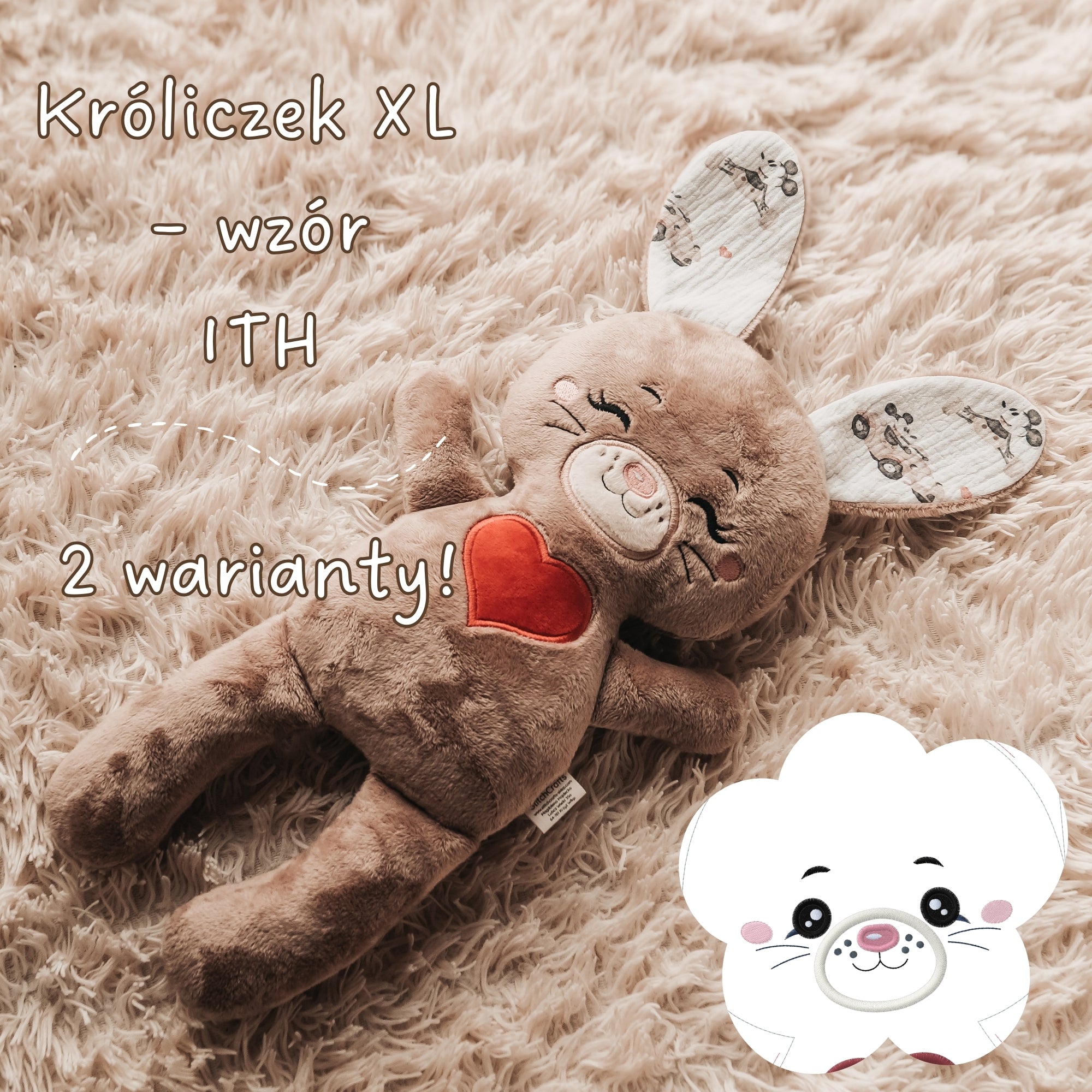 XL Królik ITH Wielkanocny – maskotka króliczek długonogi, 4 rozmiary, otwarte/zamknięte oczka